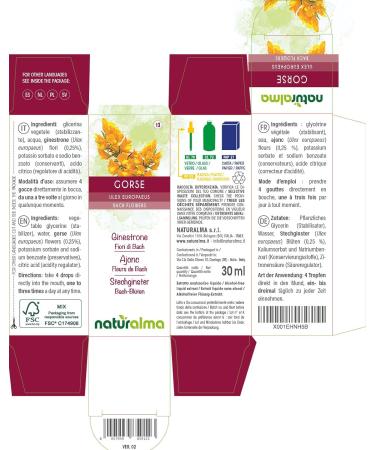 Gorse Naturalma Bach Flower Drops 30ml | Alcohol-Free Liquid Extract | Vegan | No. 13 Flower Essence - Buy Online on GoSupps.com