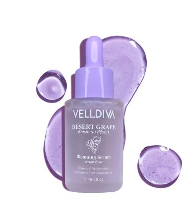 Desert Grape Blooming Natural Face Serum - Hydrating Formula with Grape Seed Extract Vitamin C 15% & E Niacinamide Ceramide NP for Glowing Skin Anti Aging Fine Lines & Wrinkles 1 Fl OZ