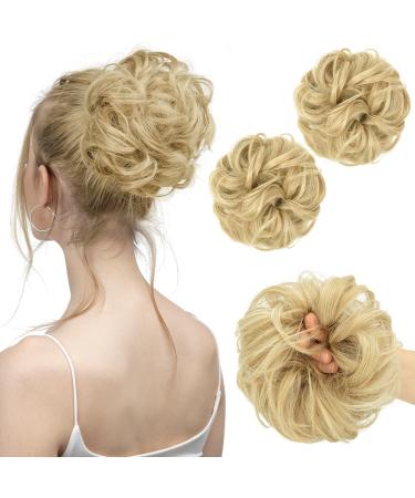 SARLA 2PCS Messy Hair Bun Hair Piece Small Scrunchies Synthetic Bun Hairpieces for Women Girls Updo Hair Extensions (Natural Blonde) Natural Blonde-2PCS