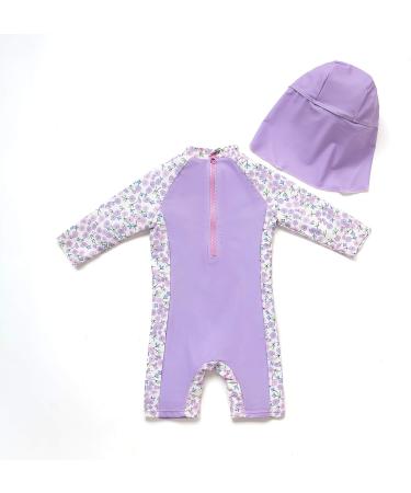 Bonverano Baby Girls UPF 50+ UV Protection One Piece Sunsuit with Sun Cap - Lavender 9-12 Months - Buy Online on GoSupps.com