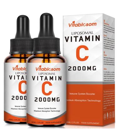 Liposomal Vitamin C 2000mg Liquid for Adults High Absorption VIT C Maximize Vitamin C Immune System & Antioxidant Support 60ML (2 Bottle) 2.02 Fl Oz (Pack of 2)