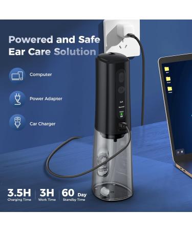Ear Wax Removal Kit - Water Powered Ear Cleaner | Safe & Effective Electric Tool with 6 Reusable Tips & 3 Pressure Modes | IPX7 Waterproof USB-C Rechargeable - Black - Buy Online on GoSupps.com