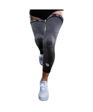 Vital Salveo Recovery Compression Sports Full Leg Sleeve Thigh Calf Long Knee Support Basketball(1 Pair) Grey X-Large (Pack of 2)