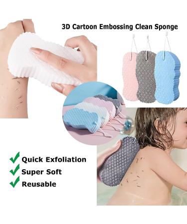 Super Soft Exfoliating Bath Sponge 3-Pack for All - Dead Skin Remover - Ultra Soft Body Shower Sponge - Painless Scrub for Adults, Children, and Pregnant Women (White+Grey+Blue+Pink) - Buy Online on GoSupps.com
