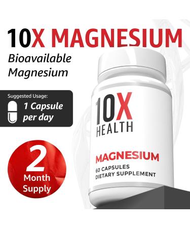 10X Health Magnesium Supplements - High-Absorption Magnesium Citrate for Sleep Muscle & Nerve Support Cardiovascular & Heart Health - 60 Capsules - Buy Online on GoSupps.com