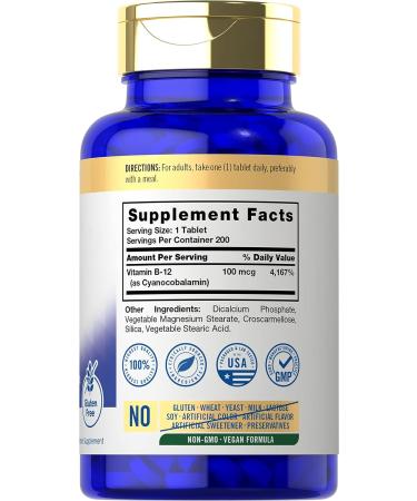 Carlyle Vitamin B12 100mcg - 200 Tablets | Vegan, Non-GMO, Gluten Free - Essential Supplement - Buy Online on GoSupps.com