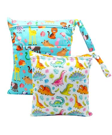 HOTLIKE Wet Bag Waterproof Nappy Bag 2Pcs Reusable Cloth Diaper Bags Wet Dry Bag Organiser Bag Produce Bags with Double Zippers Handle Storage for Daycare Swimsuits Travel Beach Gym Pool Bag Blue