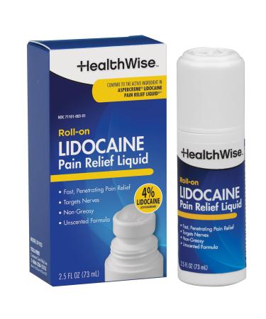 HealthWise 4% Lidocaine Roll-On | OTC Strength | Pain Relief Liquid | 2.5 oz. 73 mL | Non-Greasy Unscented Formula | Topical Anesthetic