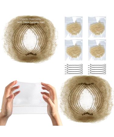 KKTech Pack of 15pcs Hair Nets Invisible Elastic Edge Mesh 20 inches(50cm) (Light Coffee)