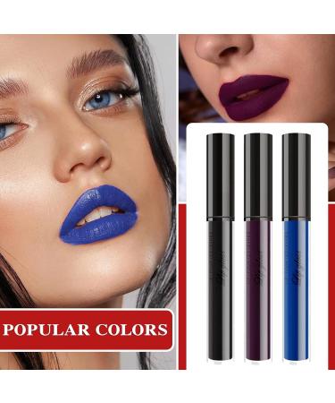 24 Hour Liquid Lipstick Set - 3 Pcs Matte Waterproof Lip Gloss in Dark Red Black Blue Purple & Pink - Long Lasting Non-Stick Cup Smudge Proof Makeup for Women - Buy Online on GoSupps.com