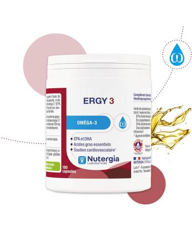 Nutergia Omega-3 Omega-3 EPA and DHA and cardiovascular support Dietary supplement 180 Capsules Made in France - Buy Online on GoSupps.com