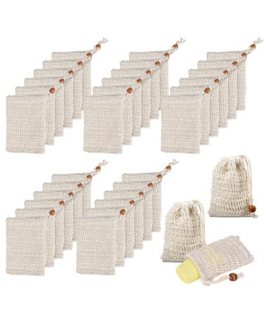 BUYGOO 40 Pack Soap Exfoliating Bag Pouch Soap Saver Natural Ramie Soap Bag Hand Made Soap Bag Mesh Soap with Drawstring for Bath & Shower Use