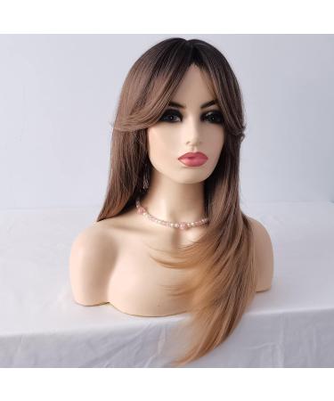 Sylhair 22 Long Brown Layered Synthetic Wig for Women | Ombre Brown-Dark Root Wigs - Buy Online on GoSupps.com