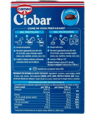 Italian Gourmet E.R. Cameo Ciobar Classico Set of 3 bags of hot chocolate 125 g 3 x 5 bags + Italian gourmet pulp 400 g - Buy Online on GoSupps.com