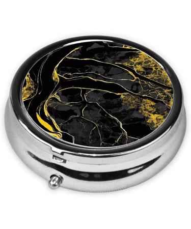 Gold & Black Mini Round Pill Box | 3 Compartment Travel Organizer | Portable Medicine Case for Home & Office - Buy Online on GoSupps.com