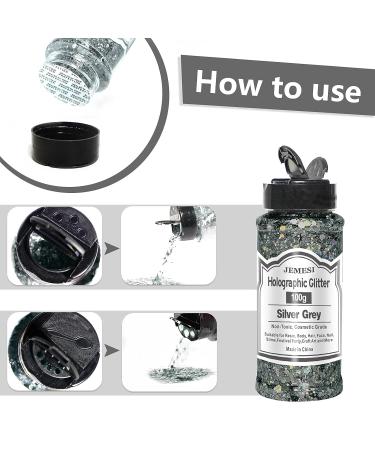 HOLOGRAPHIC Chunky Glitter - Silver-Gray 100g | Craft Glitter for Resin Face Nail Body Slime & Festive Art - Buy Online on GoSupps.com