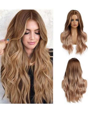 Esmee 24 inch Long Curly Hair Wigs for Women Brown Natural Synthetic Heat Resistant Hair Wig Middle Part Brown - Buy Online on GoSupps.com