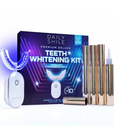 DailySmile Teeth Whitening Kit with LED Light, 10 Min Non-Sensitive Teeth Whitener Tooth Paint, Ultra Fast Waterproof Teeth Stains Remover, 4 Carbamide Peroxide Teeth Whitening Pen Gel, 24 Sessions
