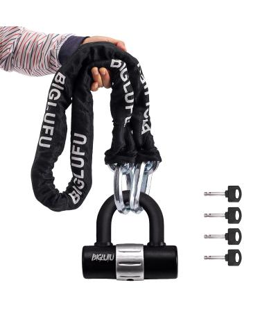 BIGLUFU Motorcycle Lock Chain Locks Heavy Duty, 120cm/4ft Long, Cut Proof 12mm Thick Square Chains with 4Keys 16mm U Lock, Ideal for Motorcycles, Motorbike, Bike, Generator, Gates, Bicycle, Scooter. 120cm/4ft x 12mm Diameter Chain with Lock -1