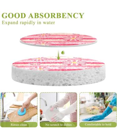 3-Pack Cleaning Kitchen Sponges Oval Flowers Stripes Kitchen Cellulose Dishwashing Wood Pulp Cotton one sizex3 Flowers Stripes - Buy Online on GoSupps.com