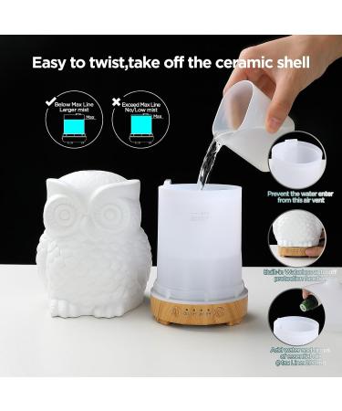 Inrorans 200ml Ceramic Owl Aromatherapy Diffuser | Ultrasonic Cool Fog Essential Oil Humidifier with LED Night Lights - 7 Color Changing - Buy Online on GoSupps.com