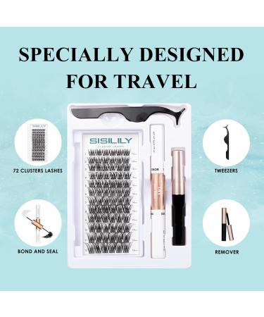 SISILILY Lash Extension Kit - 72 Individual Lashes with Bond & Seal | C D Curl DIY Reusable Fluffy Eyelash Clusters - Buy Online on GoSupps.com