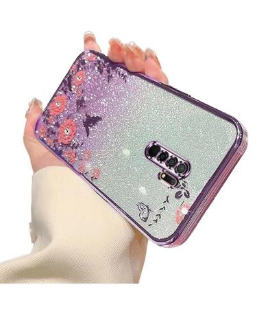 Tivenfezk nadoli glitter diamond case for xiaomi redmi 9 sparkle flower butterfly cell phone cover soft slope cover frame shiny silicone rhineau etui protective cover xiaomi redmi 9 purple