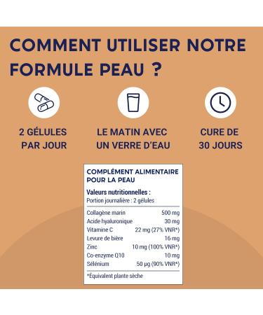 SKIN FORMULA | Marine Collagen Hyaluronic Acid Coenzyme Q10 Zinc Selenium Brewer's Yeast | Antioxidant Hydration Imperfection | 30 Day Skin Food Supplement | Made in France - Buy Online on GoSupps.com
