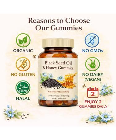 SILVEMOON Black Seed Oil Gummies with Honey Cold-Pressed Immune Support Daily Wellness Support for Digestion Skin & Hair 60 Gummies - Buy Online on GoSupps.com