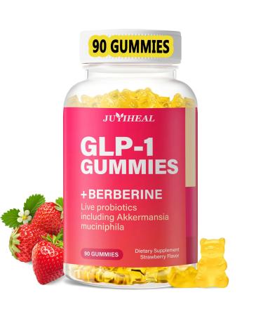 JUYIHEAL 17-in-1 GLP 1 Gummies GLP-1 Supplement for Women & Men GLP1 Probiotic Gummy with Akkermansia Probiotic Berberine No Sugar GLP-1 Levels Strawberry Flavor-90 Gummies