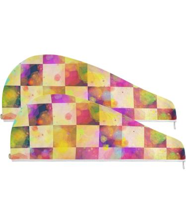 Colorful Checkerboard Hair Drying Towel - 2 Pack Microfiber Hair Turbans for Women | Ideal for Wet & Curly Hair - Buy Online on GoSupps.com