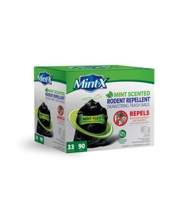 Mint-X Rodent Repellent Outdoor Home and Industrial Trash Bags with Drawstring & Mint-Flex Technology 33 Gallon 90 Count Black 90 count (Pack of 1) Trash Bags