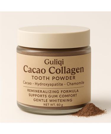 Guliqi Cacao Collagen Tooth Powder Natural Enamel Support & Gum Comfort Hydroxyapatite Cacao Collagen Chamomile Gentle Whitening & Fresh Clean Feel 60 g (1)