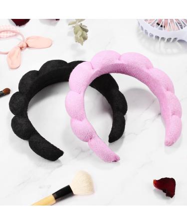 Set of 2 Spa Headbands for Face Washing & Skincare - Pink & Black Terry Cloth Headband Combo Pack for Makeup Removal, Mask Application, and Skin Treatment - Buy Online on GoSupps.com