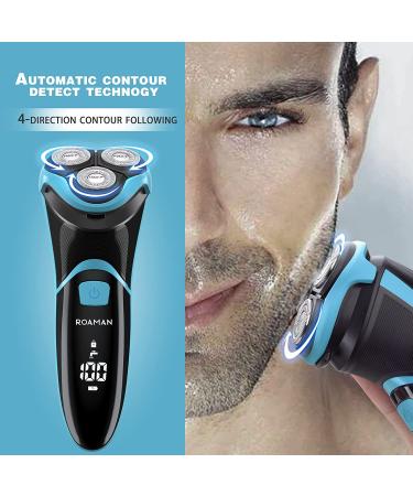 ROAMAN Electric Razor for Men - Rechargeable Wet Dry Shaver with Beard Trimmer - IPX7 Waterproof - Corded/Cordless - Travel Gift Blue - Buy Online on GoSupps.com