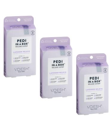 VOESH Pedi in a Box Deluxe 4 Step, Pack of 3 - Intensive Foot Treatment, Various Scents & variety packs available, spa pedicure at home, spa pedi, pedi at home, DIY pedi, Unisex Spa Pedicure Lavender