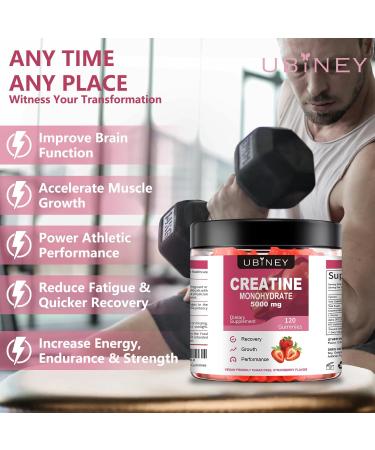 Buy Creatine Monohydrate Gummies with Vitamin B12 - Sugar & Gluten Free Vegan Strawberry Flavor 5000mg for Enhanced Performance & Recovery - 120 Count - Buy Online on GoSupps.com