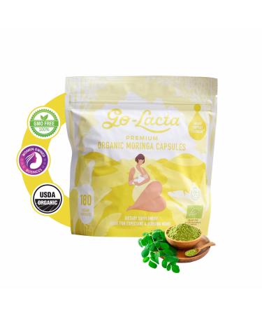 Go-Lacta 100% Organic Premium Moringa Capsules for Breastfeeding - Build Breast Milk Supply Before Birth - Healthy Breastfeeding for Mom and Baby - Increase Breast Milk Supply Moringa Leaves Pack of 180 Capsules