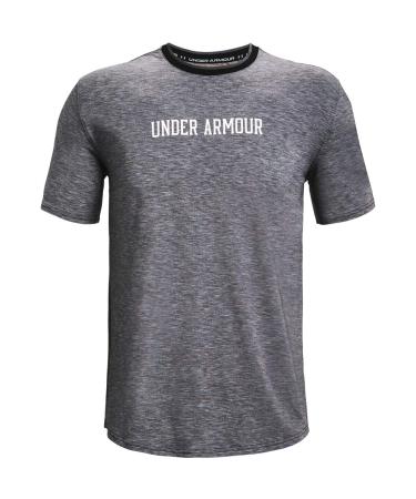 Under Armour Men's Recover Sleep Short-Sleeve Crew Neck Undershirt Black Full Heather (002)/White Medium