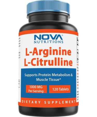 Nova Nutritions L-Arginine L-Citrulline 1000mg - Promotes Muscle Relaxation - 120 Tablets