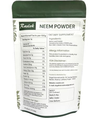 Neem Powder |100% Pure and Natural Neem Powder | Very Bitter Neem Supplement for Skin Hair and Detox (3.52 oz) 3.52 Ounce (Pack of 1) - Buy Online on GoSupps.com