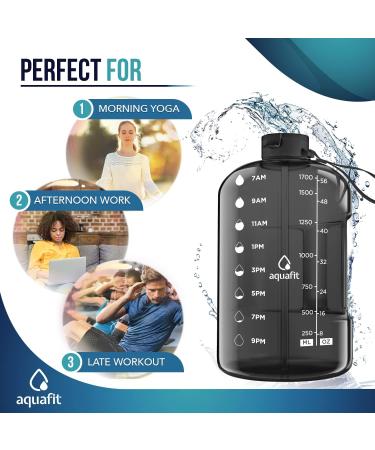 AQUAFIT 64oz Half Gallon Water Bottle with Times to Drink | Motivational Water Jug with Straw | Large Sports Bottle with Time Markers - Gray - Buy Online on GoSupps.com