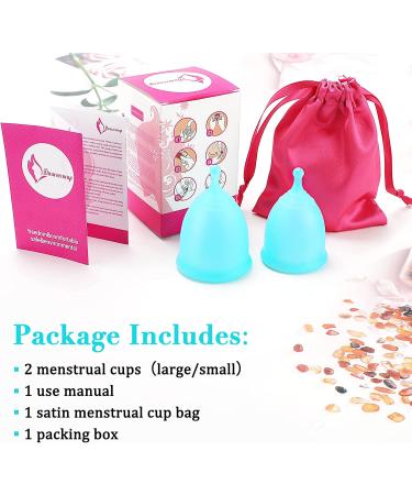 Reusable Menstrual Cups Multi Pack - Small and Large, Heavy Flow, Flexible & Soft - Includes Storage Bag - Organic Silicone - Blue - Pack of 2 - Buy Online on GoSupps.com