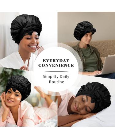 Gugugo Silk Sleeping Hood for Women | Adjustable Satin Bonnet & Cap | Luxurious Black Silk Sleep Hat - Buy Online on GoSupps.com