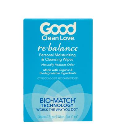 Good Clean Love Rebalance Personal Moisturizing & Cleansing Wipes, Naturally Reduces Odor & Supports Vaginal Health, pH-Balanced Feminine Hygiene Product, 12 Wipes