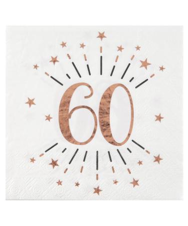 Santex 7350-60 Pack of 20 Napkins Sparkling Age 60 Years Metal Rose Gold