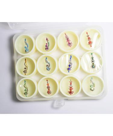 Set of 60 Multicolored Crystal Bindis Tattoo Stickers - Adhesive Indian Body Jewelry for Forehead - IS4A Long Multi Size Bindi Collection - Buy Online on GoSupps.com