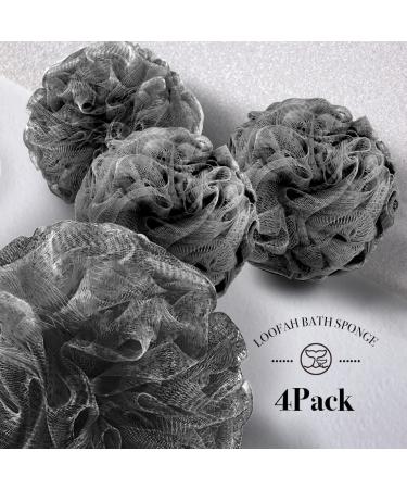 Loofah Sponge Bath Set for Men & Women - 4 Pack Dark Gray | Exfoliating Body Scrubber - Buy Online on GoSupps.com