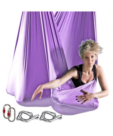PRIORMAN 5.5 Yards Aerial Silks Aerial Yoga Hammock Kit Yoga Swing Set Anti-Gravity Flying for Fitness, Low Non Stretch Nylon Fabric Hardware Included for Dance Light Purple