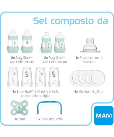 MAM Easy Start Anti-Colic Baby Bottles - 130ml 160ml 260ml | 8-Pack with Extra Soft Nipple & Sealing Discs | International Shipping Available - Buy Online on GoSupps.com